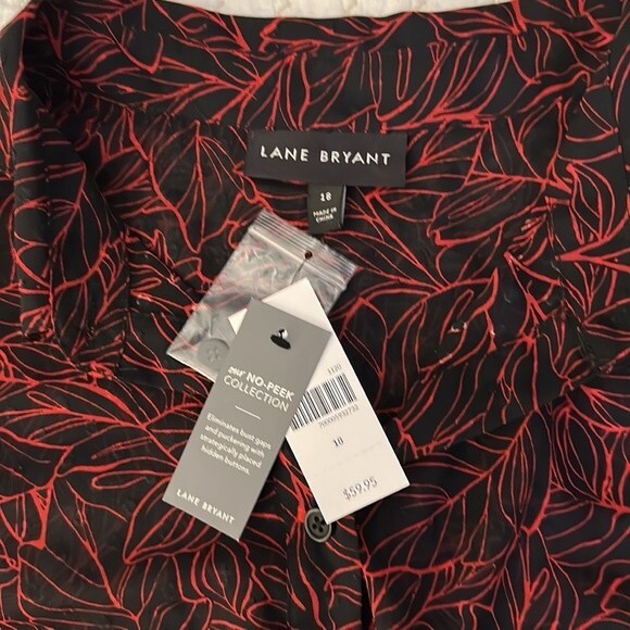 NWT Lane Bryant Sheer Swiss Dot Leaves Print Long Tunic Long Sleeve Tie Belt 18 - Picture 7 of 11